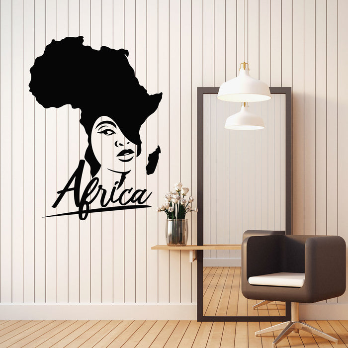 Vinyl Wall Decal African Style Beauty Salon Afro Girl African Map Stickers Mural (g8697)