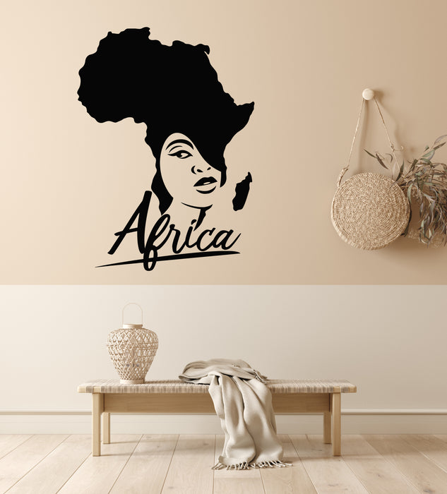 Vinyl Wall Decal African Style Beauty Salon Afro Girl African Map Stickers Mural (g8697)