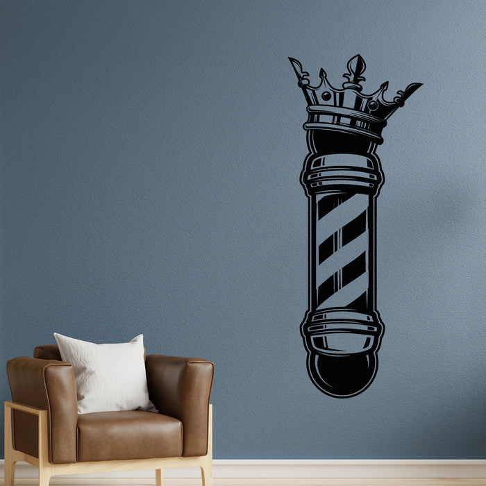 Vinyl Wall Decal Barber Pole With King Crown Design Element Men's Hair Salon Stickers Mural (g9915)
