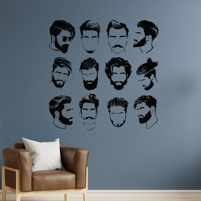 Vinyl Wall Decal Men's Beard And Hair Style Icon Set For Barber Shop Stickers Mural (g9971)
