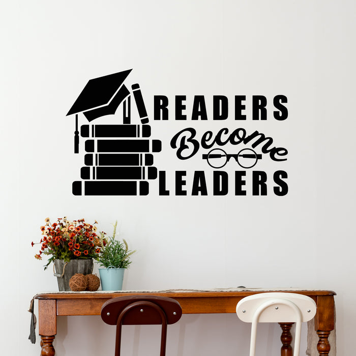 Vinyl Wall Decal Readers Become Leaders Motivation Quote Books Stickers Mural (g9280)