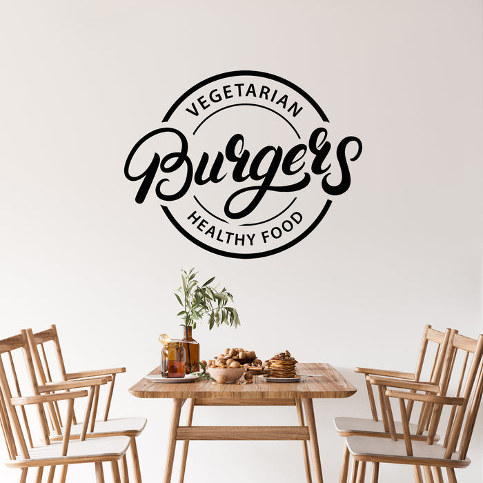 Vinyl Wall Decal Vegetarian Burgers Logo Lettering Healthy Food Stickers Mural (g9543)