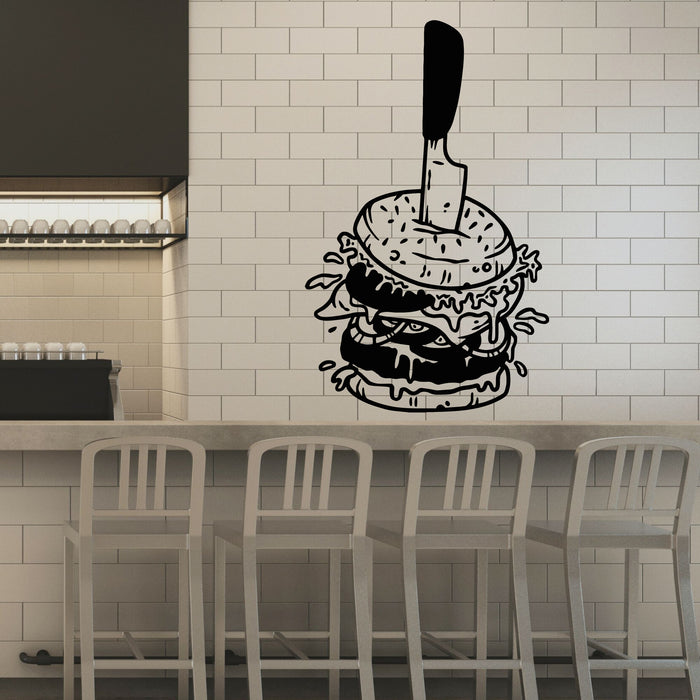 Vinyl Wall Decal Hamburger With Knife Amazing Burger Street Fast Food Stickers Mural (g8748)