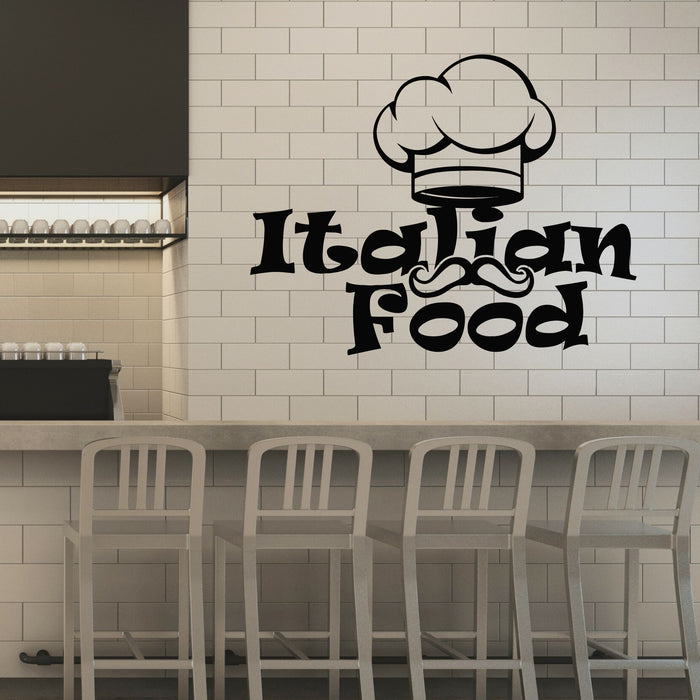 Vinyl Wall Decal Italian Food Lettering Pasta Chef's Hat Kitchen Stickers Mural (g8659)