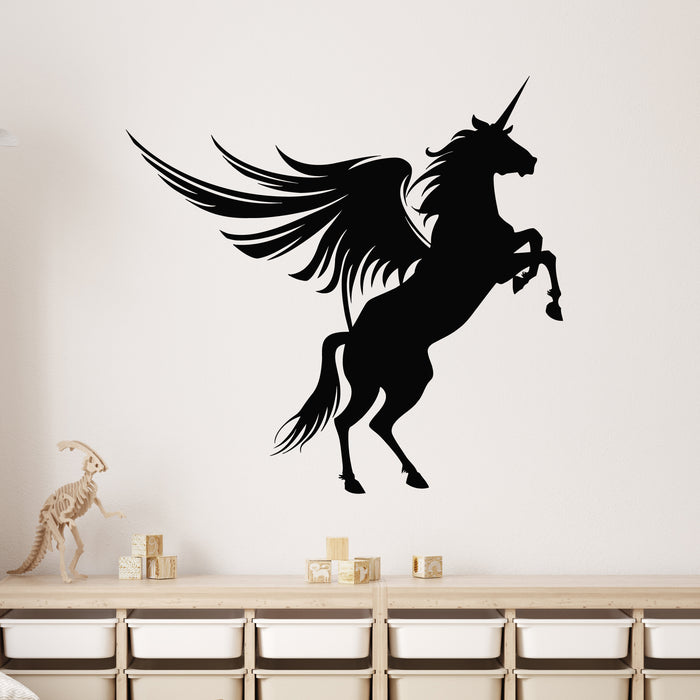 Vinyl Wall Decal Cute Magic Unicorn Pegasus With Wings Stickers Mural (L048)
