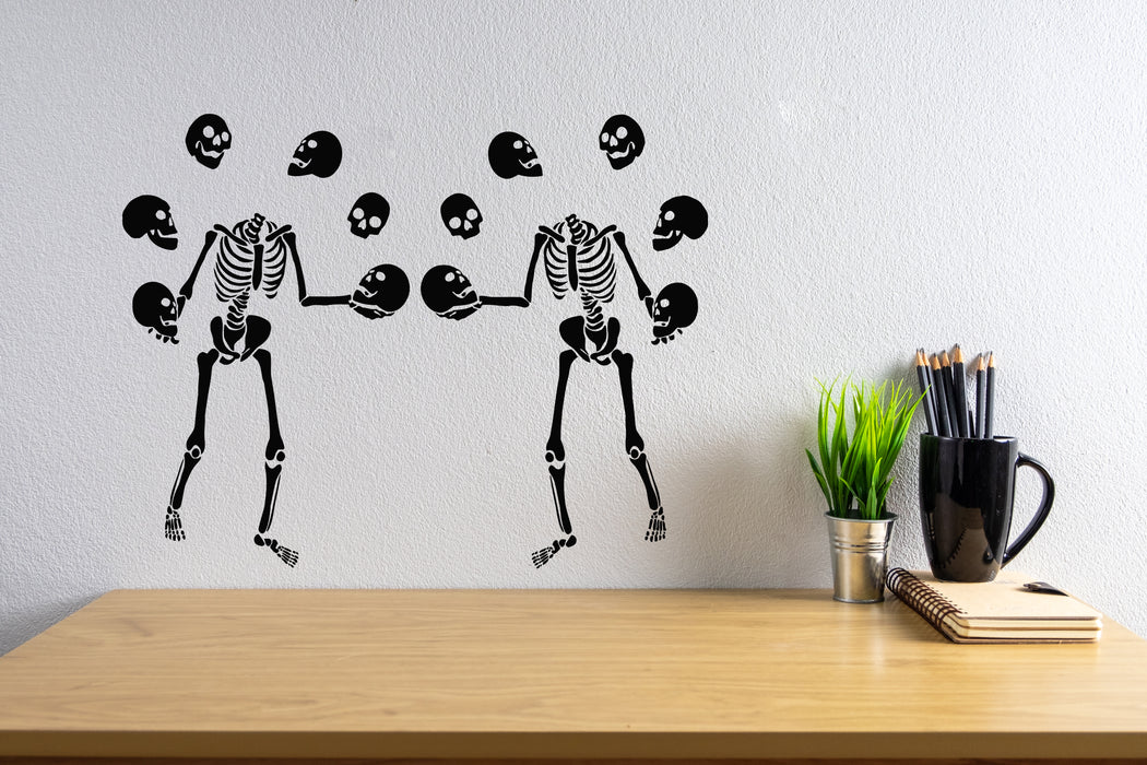 Vinyl Wall Decal  Two Silhouette Skeleton Skulls Halloween Stickers Mural (g8637)