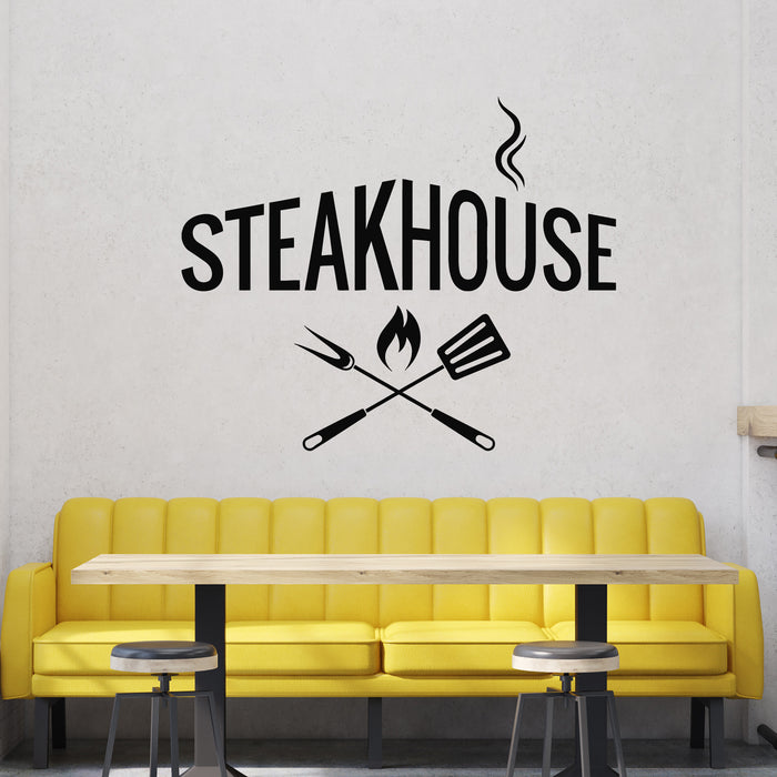 Vinyl Wall Decal Steakhouse Logo Retro Style Grill Tasty Meat Stickers Mural (g9571)