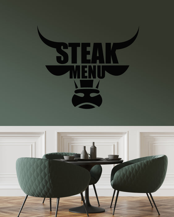 Vinyl Wall Decal Steak Menu Bull Fresh Beef Meat Barbeque Grill Stickers Mural (g8768)