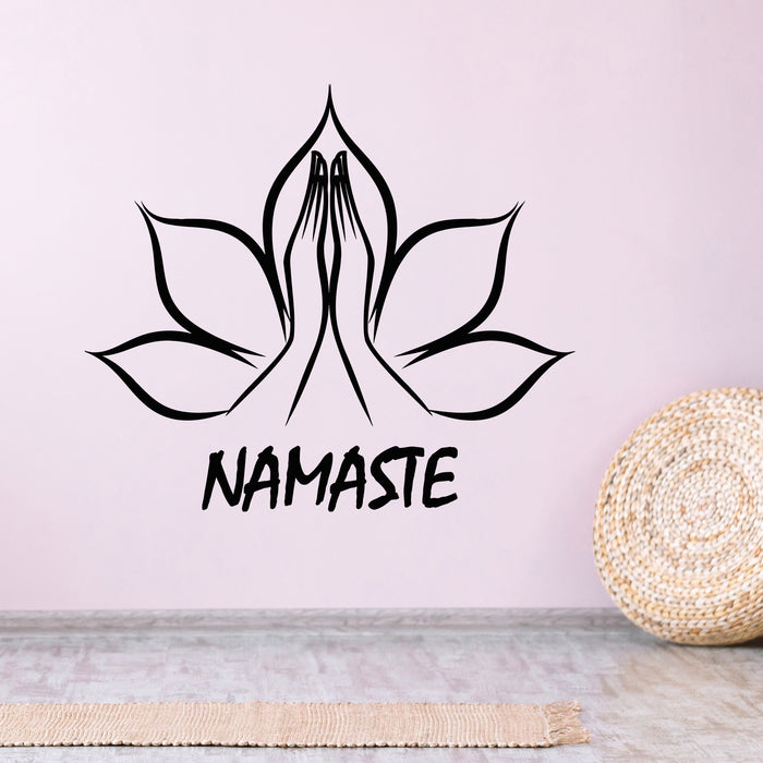 Vinyl Wall Decal Lotus Flower Namaste Hands Yoga Stickers Unique Gift (845ig)