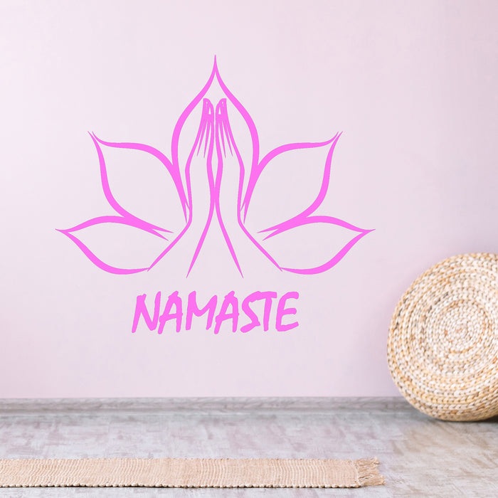 Vinyl Wall Decal Lotus Flower Namaste Hands Yoga Stickers Unique Gift (845ig)