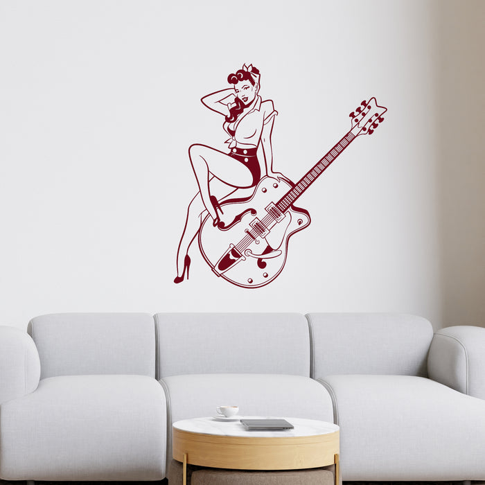Vinyl Wall Decal Pin Up Style Retro Girl Guitar Musical Instruments Store Stickers Unique Gift (976ig)