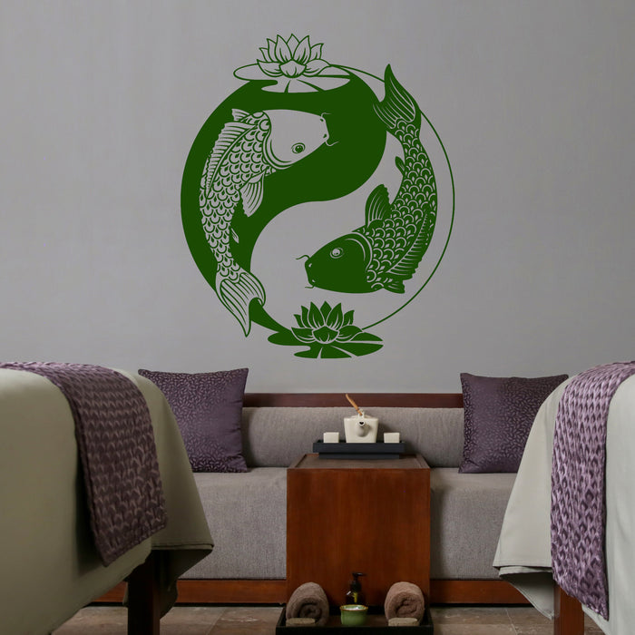 Vinyl Wall Decal Yin Yang Tai Lotus Chinese Philosophy Zen Fish Stickers Unique Gift (ig3606)