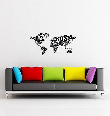 Wall Sticker World Map Made of Country Names Modern Cool Decor for Living Room Unique Gift (z1310)