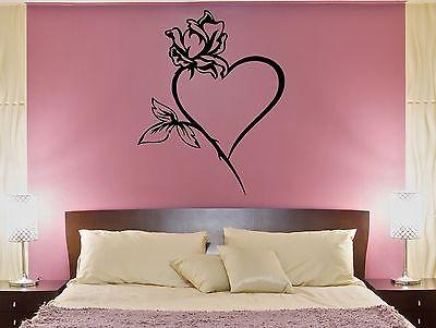 Wall Decal Heart Rose Flower Love Passion Bedroom Art Vinyl Stickers Unique Gift (ed268)
