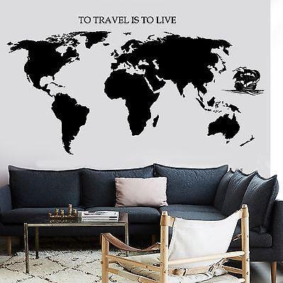 Decal World Map Ship Yacht Waves Quotes To Travel Is To Live Vinyl Unique Gift (z2835)