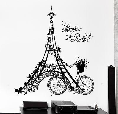 Wall Decal Paris Eiffel Tower France Bicycle Love Vinyl Decal Unique Gift (z3112)