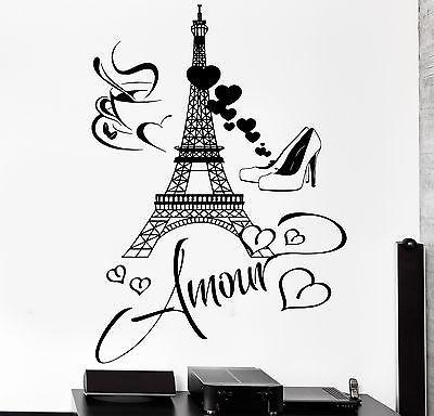 Decal Paris Eiffel Tower I Love Shoes Hearts Love Romantic Cup Of Coffee Unique Gift z2849