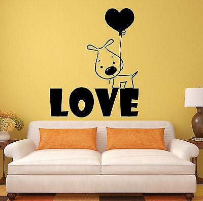 Wall Stickers Puppy Love Dog Balloon Romantic Gift Vinyl Decal Unique Gift (ig290)