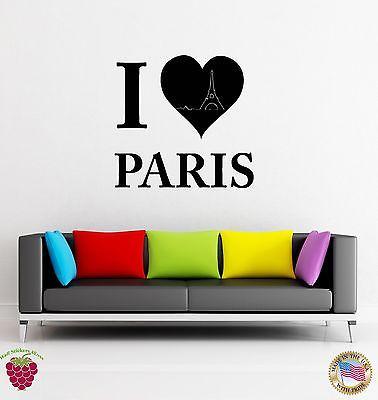 Wall Sticker for Bedroom Eiffel Tower I Love Paris Fashion France Unique Gift z1320
