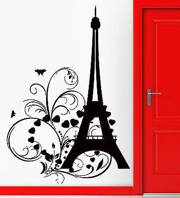 Wall Sticker Eiffel Tower Paris Hearts Butterfly Romantic Decor Bedroom Unique Gift (z1347)