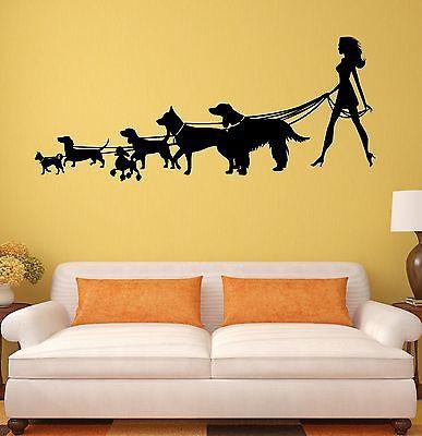 Wall Stickers Lady with the Dog Pet Shop Salon Animal Mural Vinyl Decal Unique Gift (ig2001)