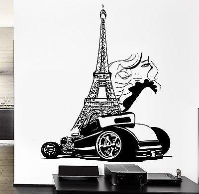 Wall Decal Paris Eiffel Tower France Luxury Car Automobile Sexy Girl Unique Gift z2844