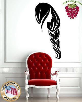 Wall Stickers Vinyl Decal Beautiful Lady Long Braided Hair Beauty Salon Unique Gift EM512