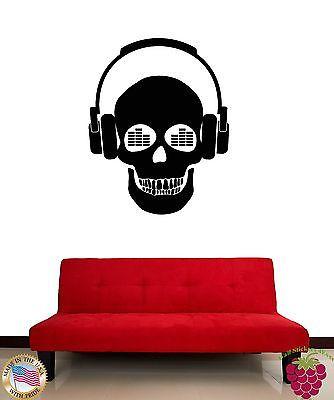Wall Stickers Vinyl Decal Skull Music in Headphones z1162