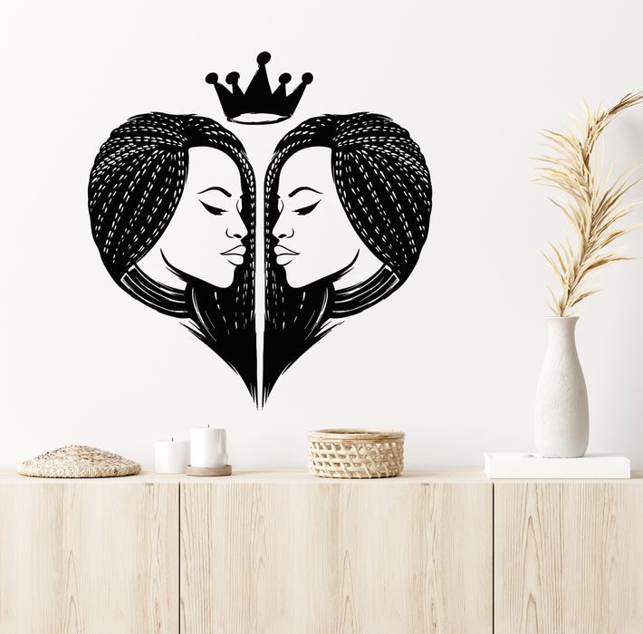 Vinyl Wall Decal Heart African Beautiful Woman Girl Head Hair Afro Crown Stickers Mural (g5484)