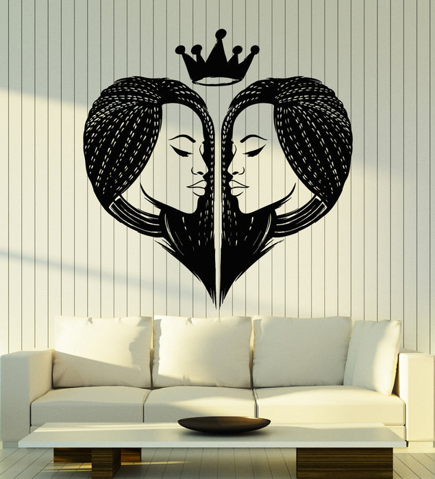 Vinyl Wall Decal Heart African Beautiful Woman Girl Head Hair Afro Crown Stickers Mural (g5484)