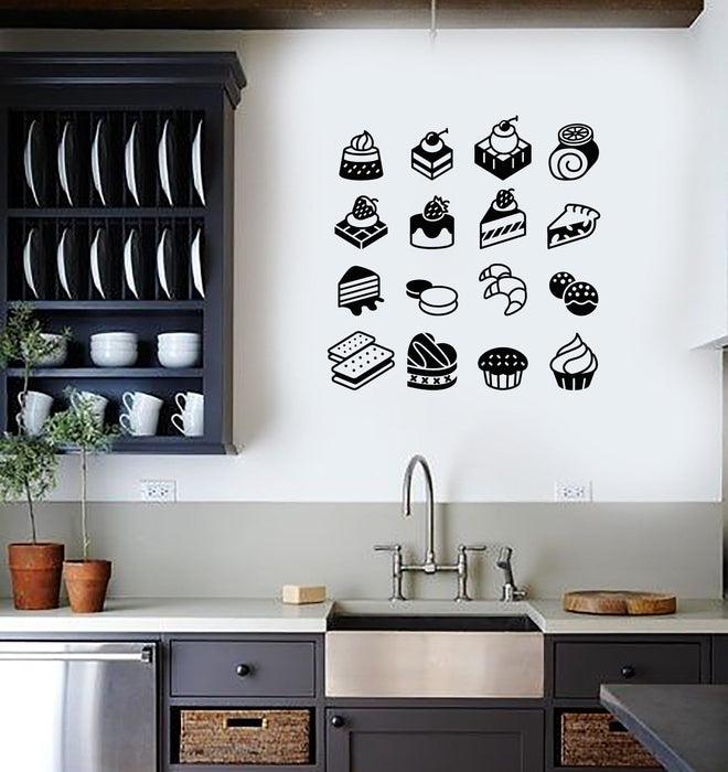 Vinyl Wall Decal Bakery Dessert Pieces of Cake Window Sign Decor Stickers Mural (ig5620)