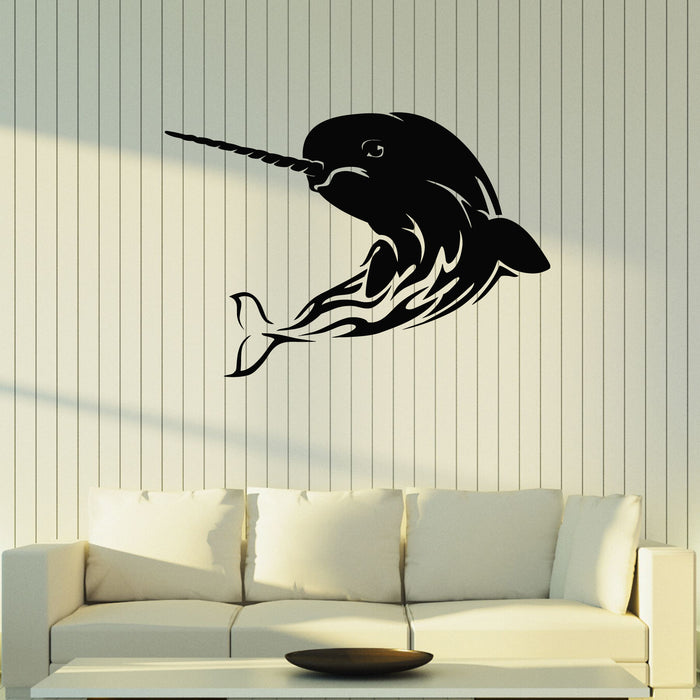 Vinyl Wall Decal Narwhal Unicorn Fish Sea Marine Myth Animal Stickers Mural (g8444)