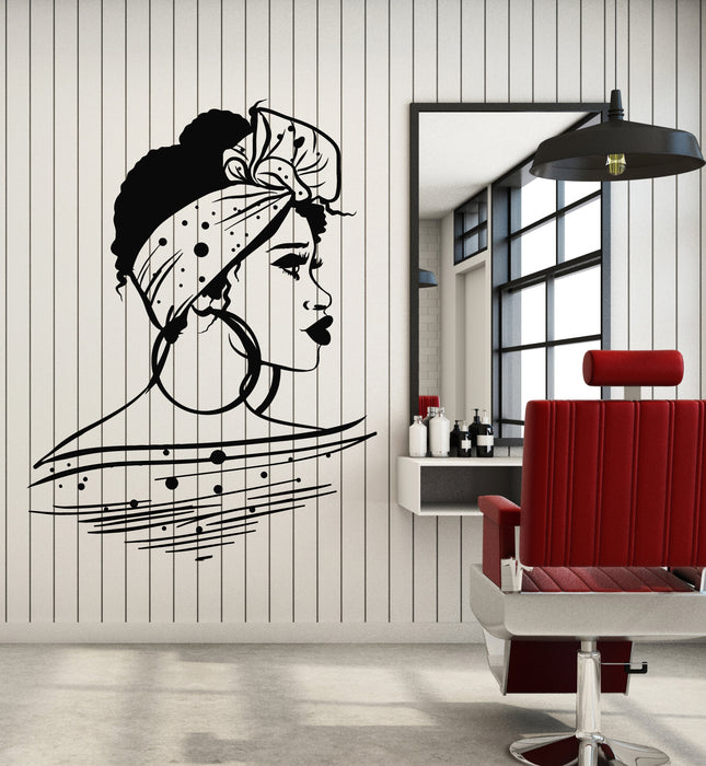 Vinyl Wall Decal Beautiful Black Girl Woman African Face Hairstyle Stickers Mural (g1511)