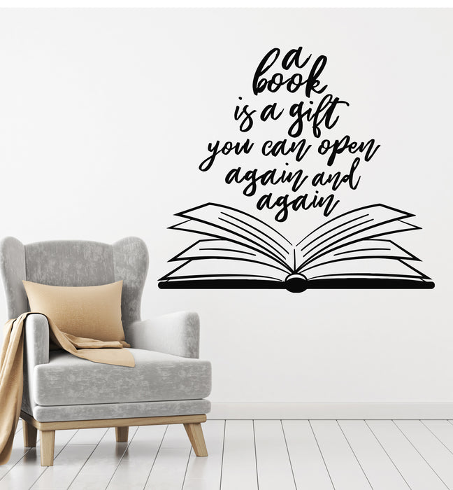 Vinyl Wall Decal Quote Open Book Literature Reading Room Stickers Mural (g1065)