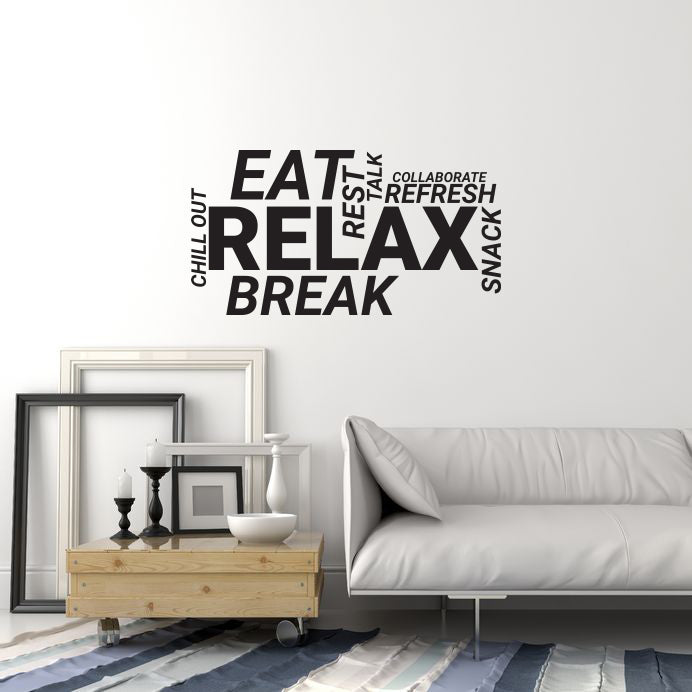 Wall Decal Office Quote Eat Relax Break Room  Words Cloud Decoration Idea Stickers Mural (ig6013)