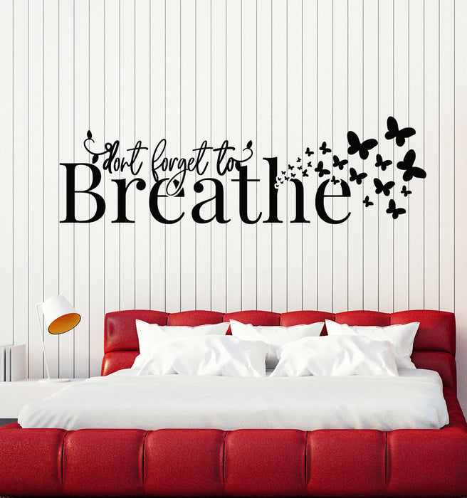 Vinyl Wall Decal Just Breathe Inspiring Quote Butterflies Meditation Room Stickers Mural (g3041)