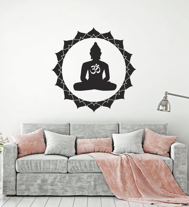 Vinyl Wall Decal Buddha Lotus Yoga Center Buddhism Hinduism Decor Stickers Mural (ig6103)
