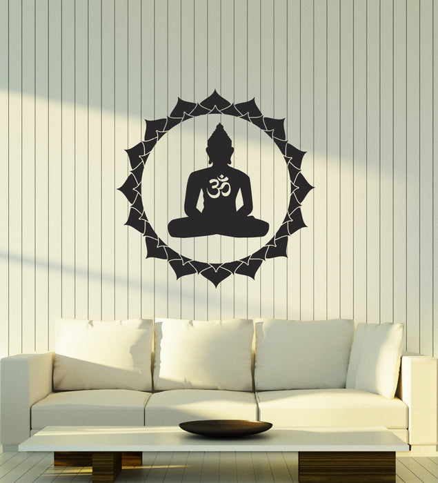 Vinyl Wall Decal Buddha Lotus Yoga Center Buddhism Hinduism Decor Stickers Mural (ig6103)