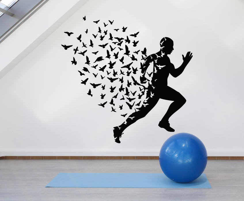 Vinyl Wall Decal Birds Flying Patterns Human Running Motivation Stickers Mural (g1221)