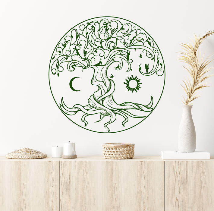 Vinyl Wall Decal Celtic Tree Of Life Symbol Nature Fairies Sun Moon Stickers (1359ig)