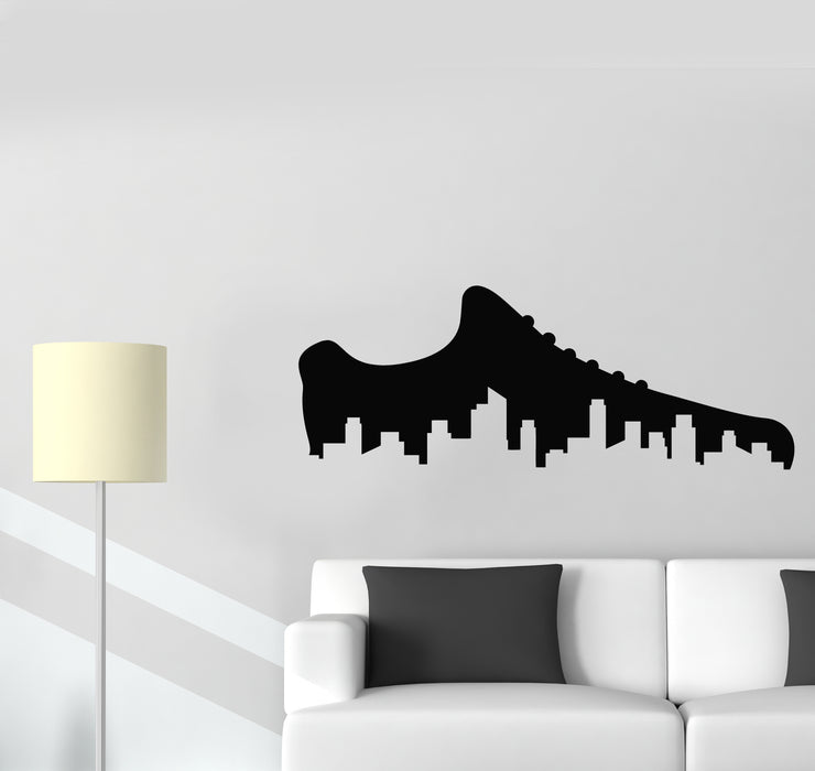 Vinyl Wall Decal Big City Silhouette Run For Fun Sports Shoes Stickers Mural (g974)