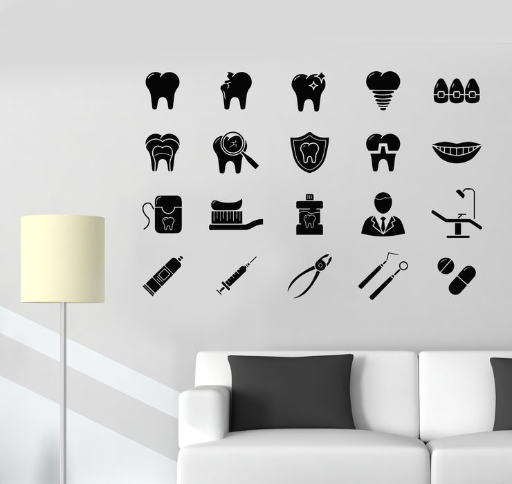 Vinyl Wall Decal Tooth Dentist Tools Dentistry Dental Clinic Logo Stickers Mural (g5944)