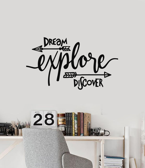 Vinyl Wall Decal Dream Explore Discover Travel Motivational Phrase Living Room (g2521)