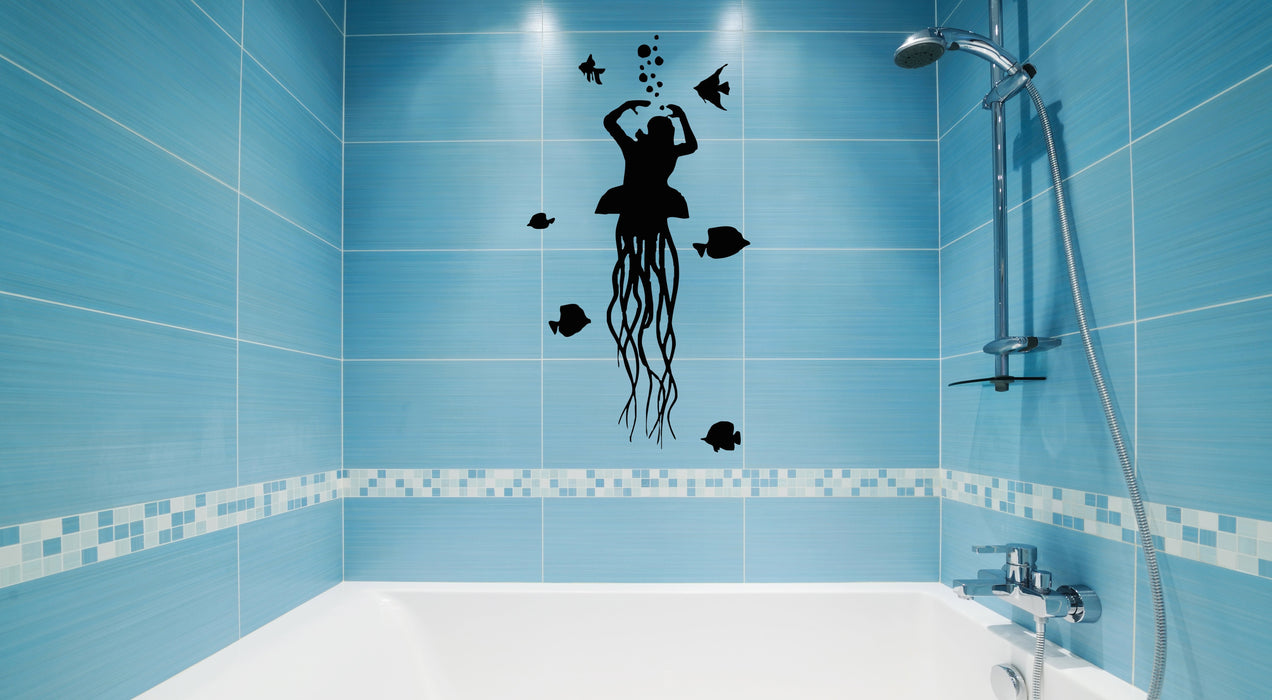 Wall Decal Fish Jellyfish Ocean Sea Bathroom Decor Vinyl Sticker (ed1160)