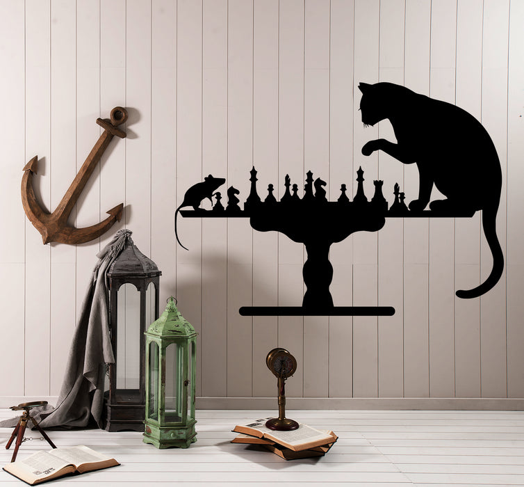 Wall Decal Cat And Mouse Chess Game Animals Vinyl Sticker (ed1993)