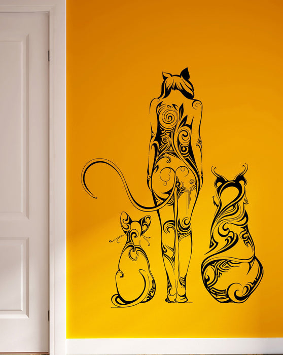 Wall Vinyl Sticker Decal Girl Cat Tail Animal Ears Pretty Wild Abstract Unique Gift (ed414)