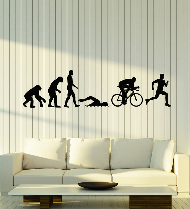 Vinyl Wall Decal Triathlon Sports Evolution Athlete Running Swimming Cycling Stickers Mural (g2210)