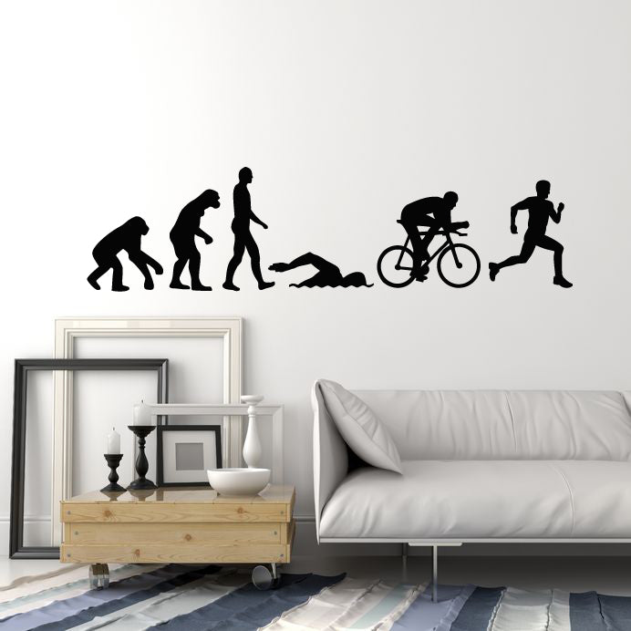 Vinyl Wall Decal Triathlon Sports Evolution Athlete Running Swimming Cycling Stickers Mural (g2210)
