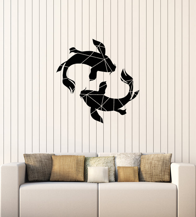 Vinyl Wall Decal Asian Style Japanese Couple Carp Fishes Stickers Mural (g3769)