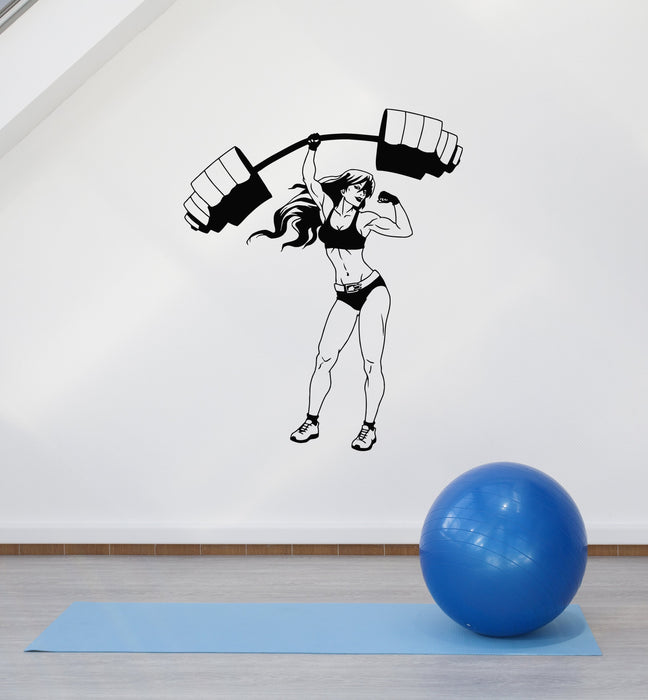 Vinyl Wall Decal Sexy Fitness Girl Gym Sports Woman Barbell Decor Art Stickers Mural (ig5489)